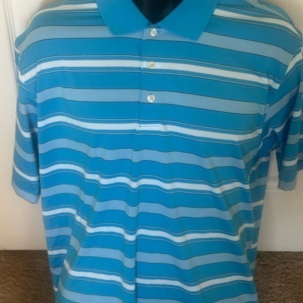 Sky Blue and White Striped Polo Shirt with Textured Fabric